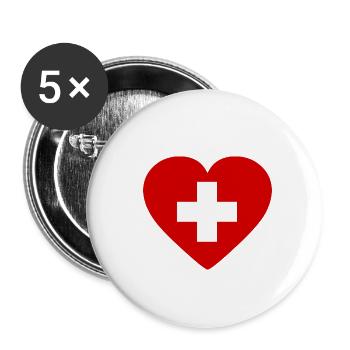 Schweiz Herz Flagge - Buttons klein 25 mm (5er Pack) - Weiß - Vorne