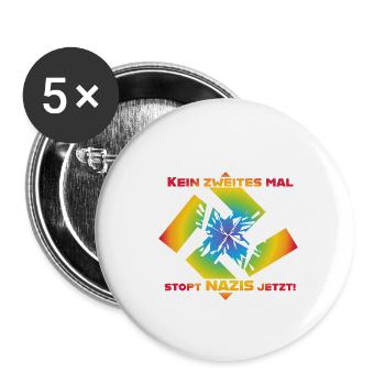 Pas de deuxième fois - Arrêtez les nazis maintenant - Lot de 5 petits badges (25 mm) - blanc - Devant