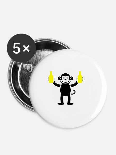 Affe Mit Bier Lustig Party - Buttons klein 25 mm (5er Pack) - Weiß