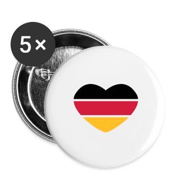 Herz 3farbig - Schwarz Rot Gold - Deutschland - Buttons klein 25 mm (5er Pack) - Weiß - Vorne