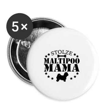 Maltipoo Hund Mama Spruch für Frauchen - Buttons klein 25 mm (5er Pack) - Weiß - Vorne
