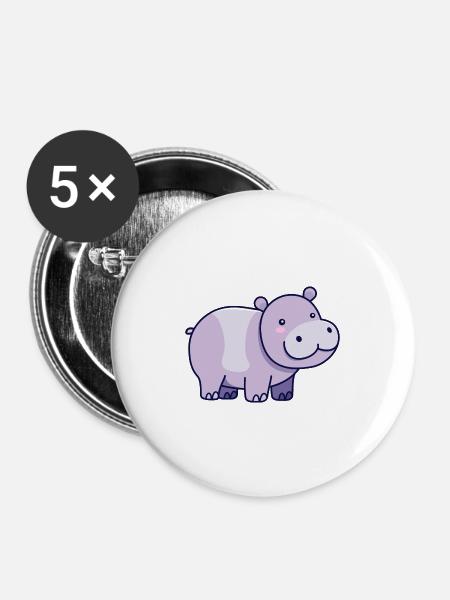 Nilpferd - Buttons klein 25 mm (5er Pack) - Weiß