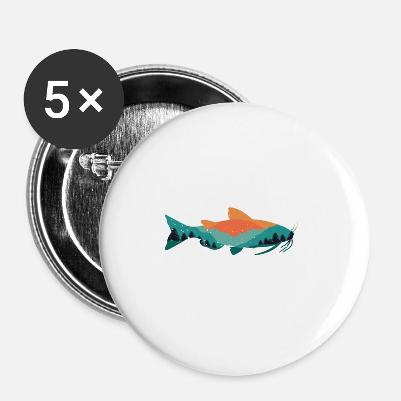 Retro Vintage Catfish - Buttons small 1''/25 mm (5-pack) - white