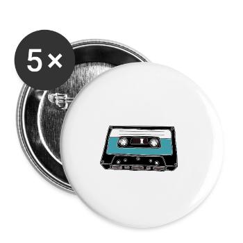 Cassette rétro - Lot de 5 petits badges (25 mm) - blanc - Devant