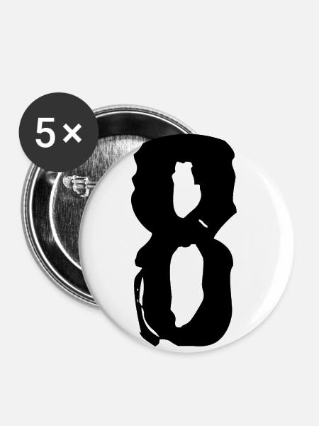 8 Zahl Trikot - Buttons klein 25 mm (5er Pack) - Weiß