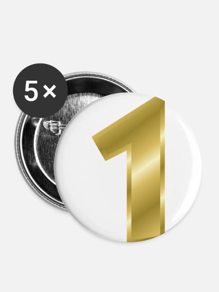 nummer 1 - Buttons klein 25 mm (5er Pack) - Weiß