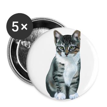 chat gris - Lot de 5 petits badges (25 mm) - blanc - Devant