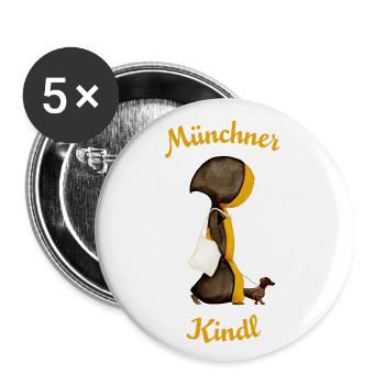 Münchner Kindl mit Dackel und Jutebeutel - Buttons klein 25 mm (5er Pack) - Weiß - Vorne
