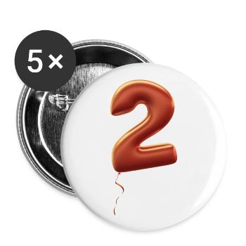 Numéro 2 comme ballon: anniversaire, anniversaire, gagnant - Lot de 5 petits badges (25 mm) - blanc - Devant