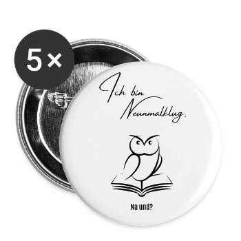 Neunmalklug Eule - Buttons klein 25 mm (5er Pack) - Weiß - Vorne