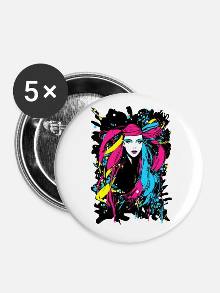Farbenfrohe Frau - Buttons klein 25 mm (5er Pack) - Weiß