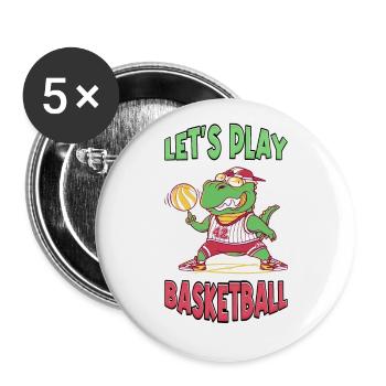 Basketball Dino T-Rex Spieler Sport Comic Cartoon - Buttons klein 25 mm (5er Pack) - Weiß - Vorne