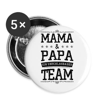 mama und papa team - Buttons klein 25 mm (5er Pack) - Weiß - Vorne
