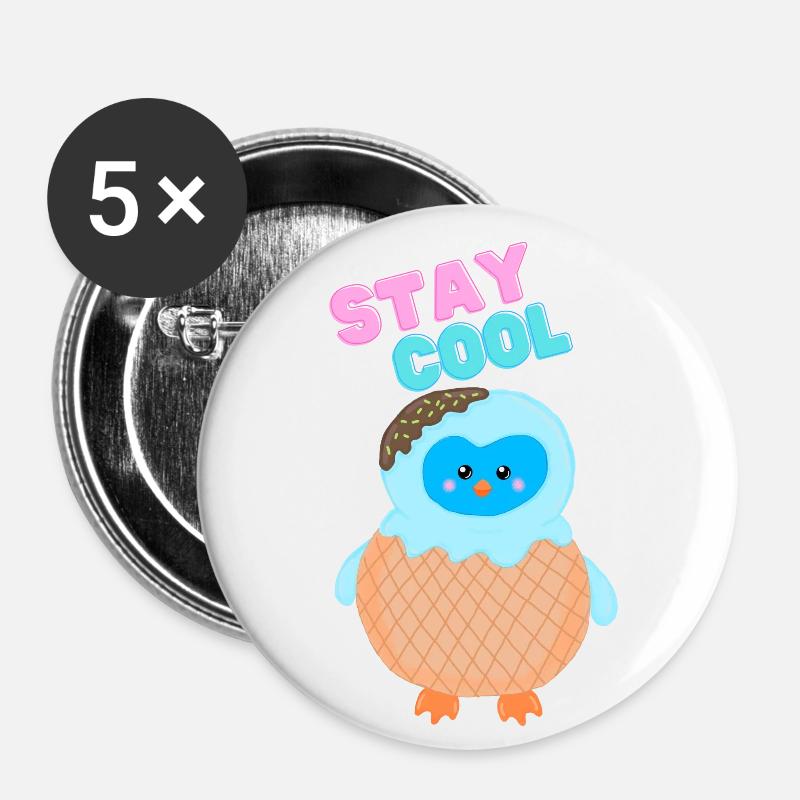 Stay cool Eiscreme Pingu - Buttons klein 25 mm (5er Pack) - Weiß
