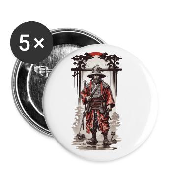 Japanische Samurai Essenz im Ukiyo-E Kunst Stil - Buttons klein 25 mm (5er Pack) - Weiß - Vorne