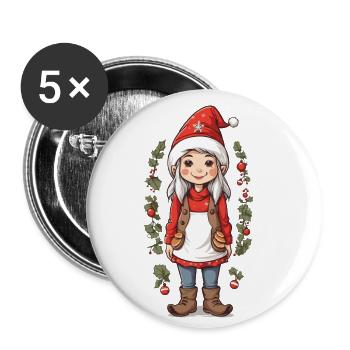 Noël nordique Gnome elfe Mama Gnome Design - Lot de 5 petits badges (25 mm) - blanc - Devant