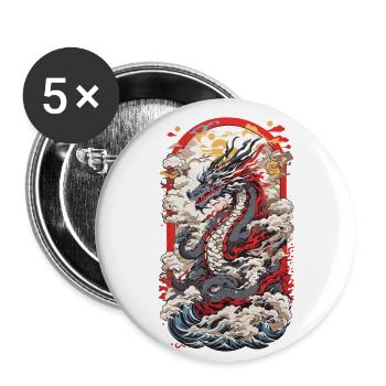 Japan Drachen Ukiyo-E Retro Kunst Design - Buttons klein 25 mm (5er Pack) - Weiß - Vorne