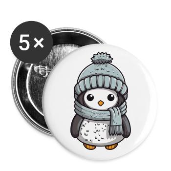 Pinguin Tier Baby Comic Winter - Buttons klein 25 mm (5er Pack) - Weiß - Vorne