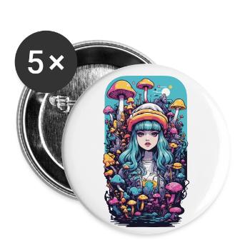 Festival Fantasy Psychédélique Goa Champignon Fille - Lot de 5 petits badges (25 mm) - blanc - Devant