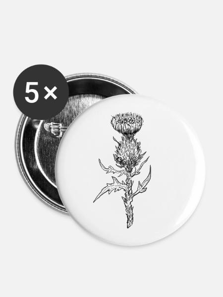 Distel Thistle - Buttons klein 25 mm (5er Pack) - Weiß