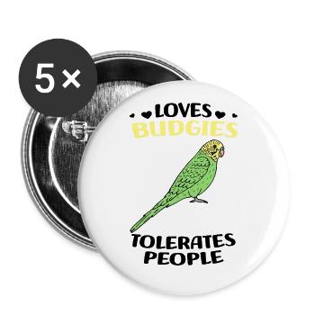 Perruche ondulée - Lot de 5 petits badges (25 mm) - blanc - Devant