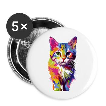 Playful colorful cat - Buttons small 1''/25 mm (5-pack) - white - Front