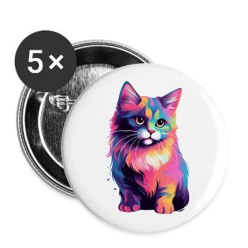 Playful colorful cat - Buttons small 1''/25 mm (5-pack) - white - Front