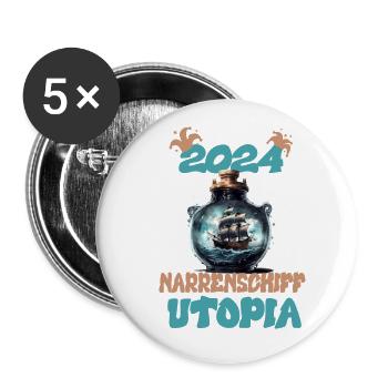 2024, L’utopie de la Nef des fous - Lot de 5 petits badges (25 mm) - blanc - Devant