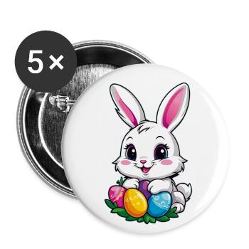 Drôle de petit lapin de Pâques avec des œufs colorés - Lot de 5 petits badges (25 mm) - blanc - Devant