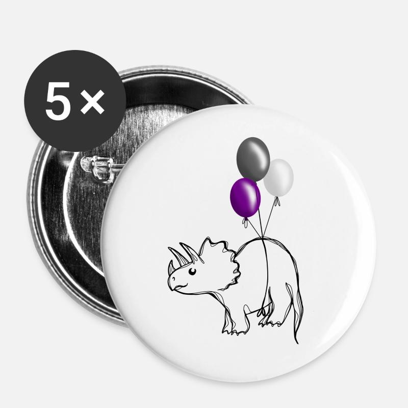 Pridosaurier-Dinosaurier-Ass - Buttons klein 25 mm (5er Pack) - Weiß