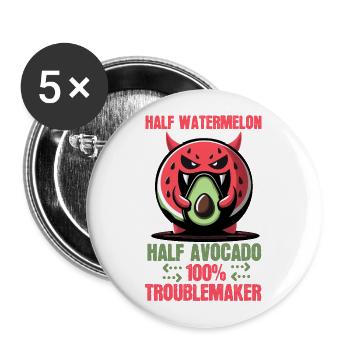 Halb Wassermelone, halb Avocado, alles Ärger! - Buttons klein 25 mm (5er Pack) - Weiß - Vorne