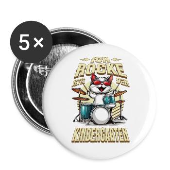 Kindergarten Kita Cat Drums Rock Music - Buttons small 1''/25 mm (5-pack) - white - Front
