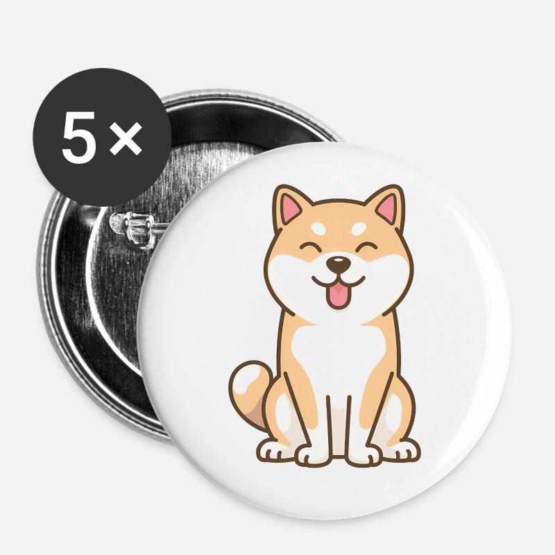 Cute Shiba Dog Minimal - Buttons small 1''/25 mm (5-pack) - white