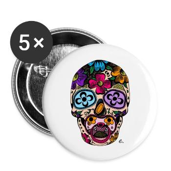Tête de mort mexicaine couleur - Lot de 5 petits badges (25 mm) - blanc - Devant