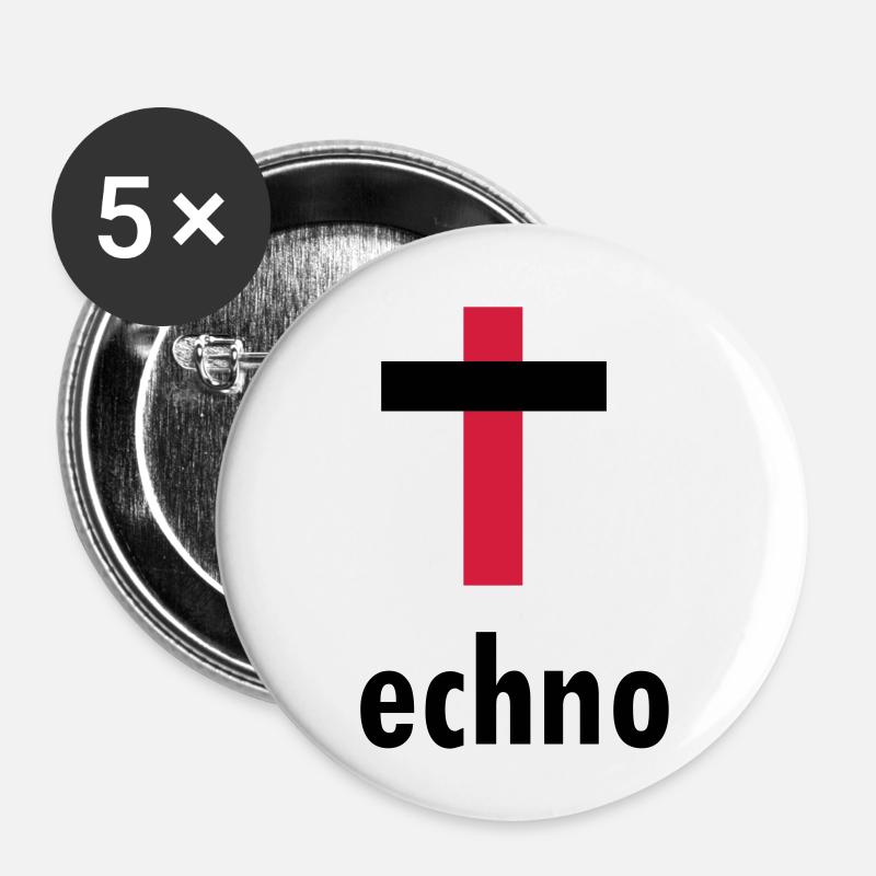 Techno-Kreuz - Buttons klein 25 mm (5er Pack) - Weiß