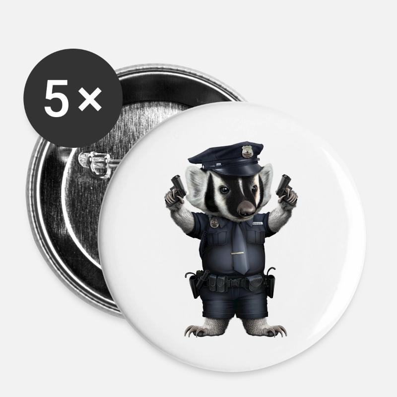 BADGER POLICE - Buttons small 1''/25 mm (5-pack) - white
