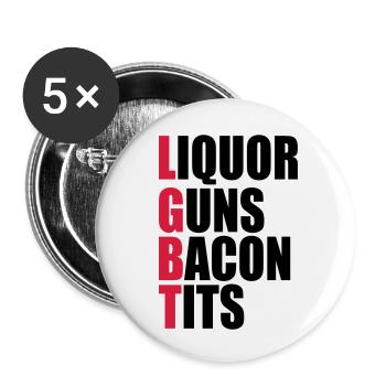 Liquor Guns Bacon & Tits - Buttons small 1''/25 mm (5-pack) - white - Front