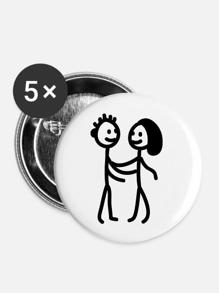 Strichmännchen Paar - line - Buttons klein 25 mm (5er Pack) - Weiß