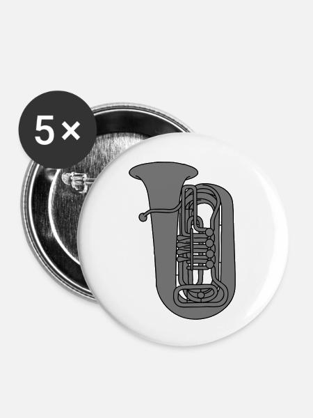 Tuba Blechblas 2 - Buttons klein 25 mm (5er Pack) - Weiß