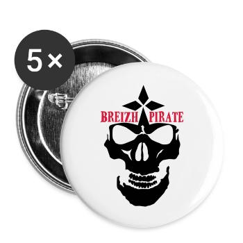 breizh pirate tete de mort crane skull logo - Lot de 5 petits badges (25 mm) - blanc - Devant
