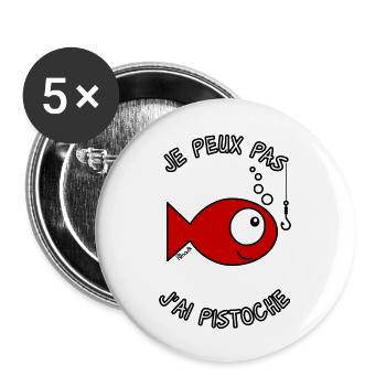 Poisson, J'ai Pistoche - Lot de 5 petits badges (25 mm) - blanc - Devant