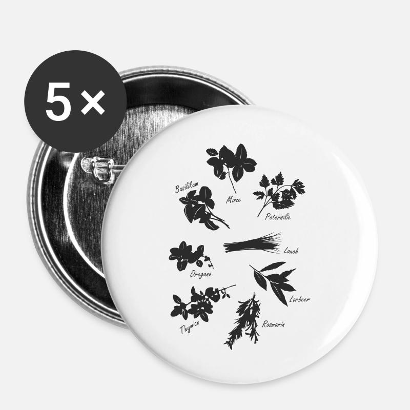 Küchenkräuter - Buttons klein 25 mm (5er Pack) - Weiß