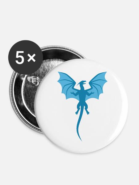 Drache Blau - Buttons klein 25 mm (5er Pack) - Weiß