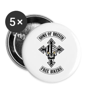Breizh Bikers Cross - Lot de 5 petits badges (25 mm) - blanc - Devant