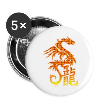 Feuerdrache mit chin. Schriftzeichen - Buttons klein 25 mm (5er Pack) - Weiß - Vorne