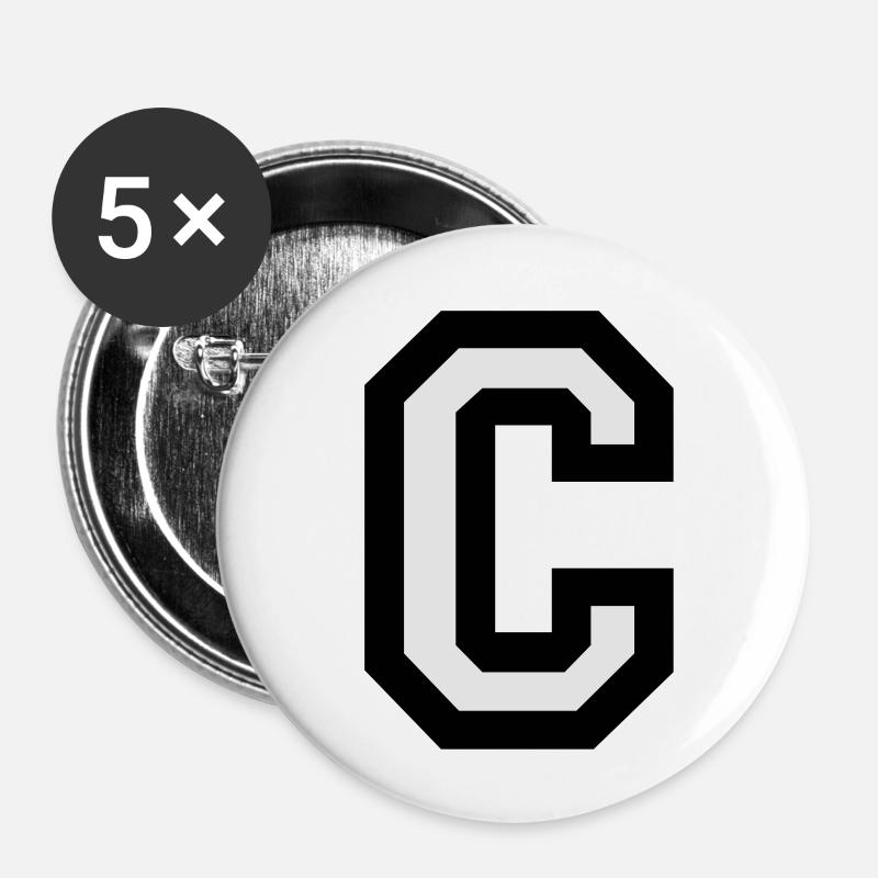 La lettre C - Lot de 5 petits badges (25 mm) - blanc