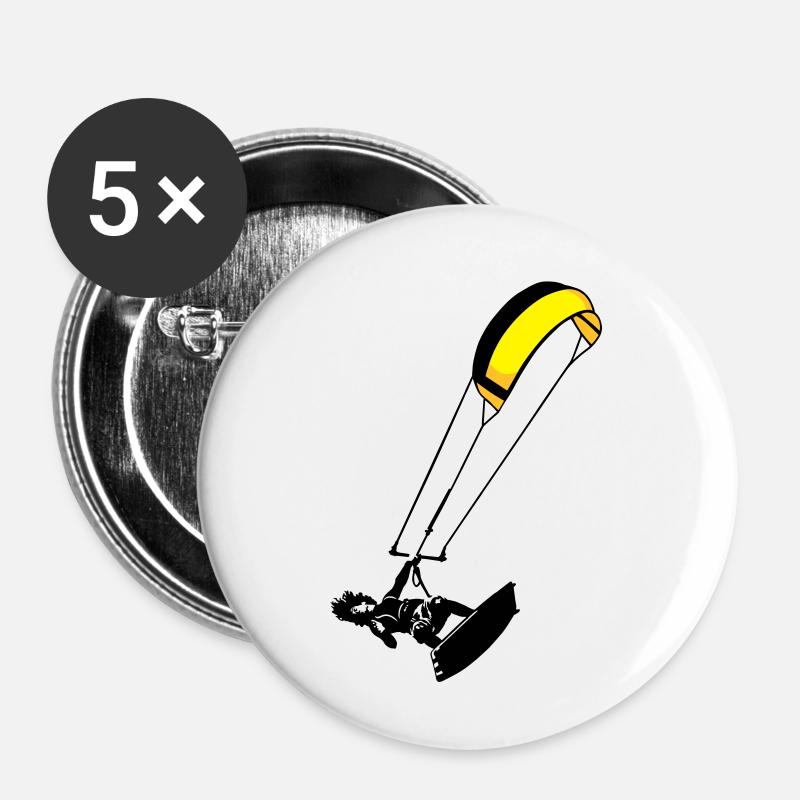 Kitesurfeur flex - Lot de 5 petits badges (25 mm) - blanc