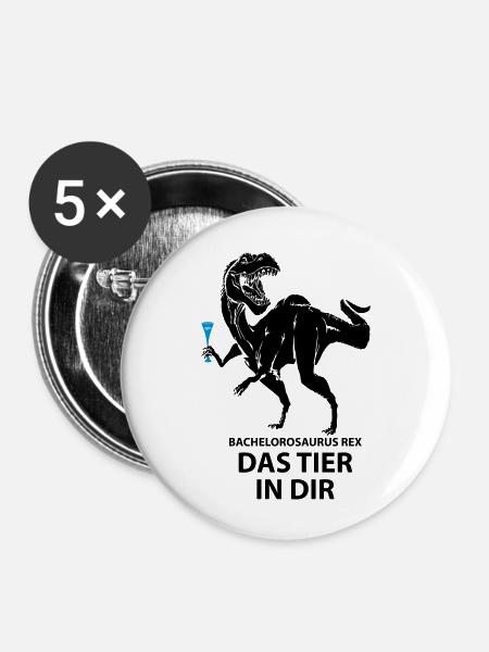 Party Saurus - Buttons klein 25 mm (5er Pack) - Weiß