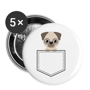 Googly Eyes Pug Cartoon - Buttons small 1''/25 mm (5-pack) - white - Front