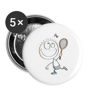 Lustiges Badminton Spieler Strichmännchen - Buttons klein 25 mm (5er Pack) - Weiß - Vorne